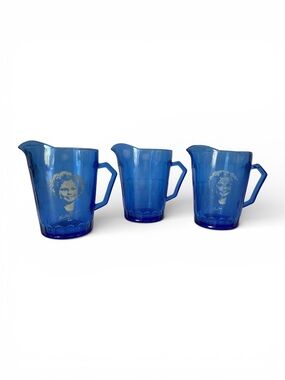 Vintage Shirley Temple Pitchers Blue  - Lot of 3